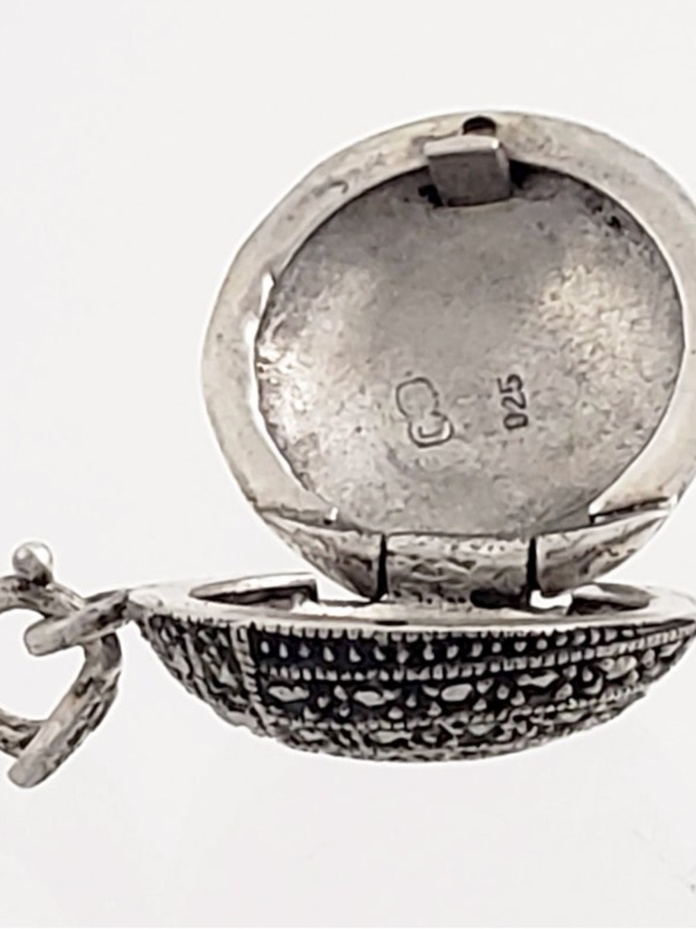 Sterling Silver Locket Pendant with Textured Detail genuine art deco